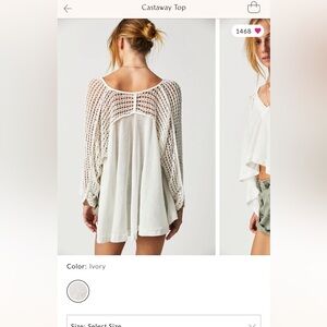 Free people cast away top, ivory, L, nwt